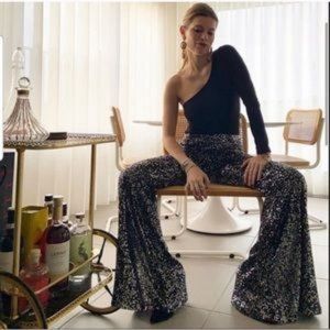 ZARA BLACK FLARED SEQUIN PANTS